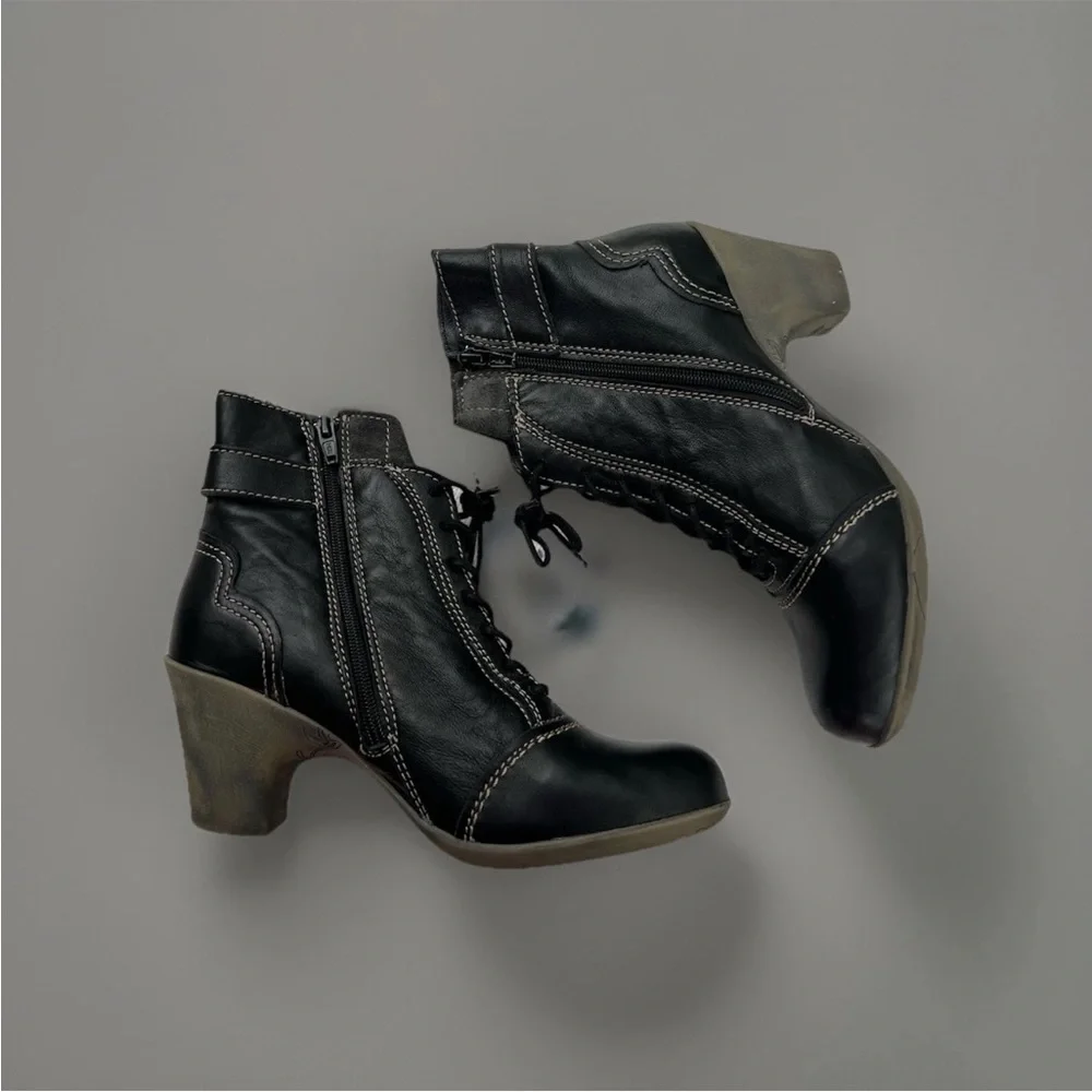 Cloud Footwear Black Leather Heeled Boots Size 38/7.5